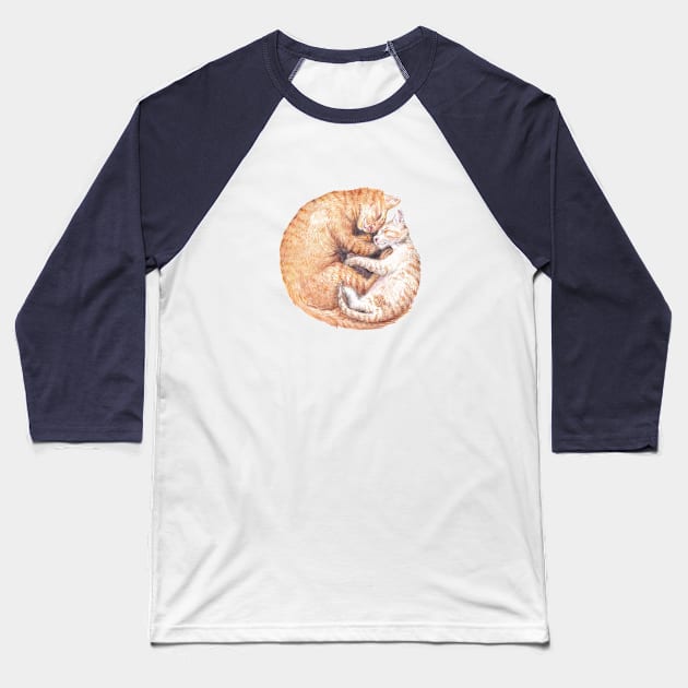 Cuddling Cats Yin Yang Baseball T-Shirt by wanderinglaur